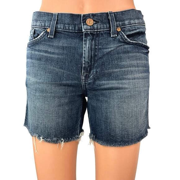 7 For All Mankind Pants - 7 For All Mankind Dark Wash Low Rise Frayed Hem Cut Off Denim Jeans Shorts 27
